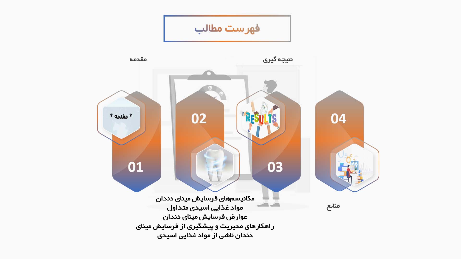 پاورپوینت تأثیر مواد غذایی اسیدی بر فرسایش مینای دندان